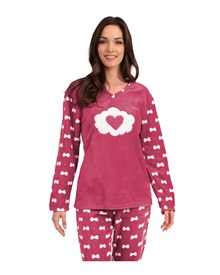 Lydia Creations Γυναικεία Πυτζάμα Fleece Καρδιά Φιόγκοι  Πυτζάμες
