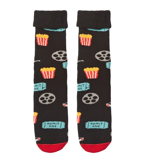 FMS Men's Socks-Slippers Full Towel Antislip Movie Night  Socks
