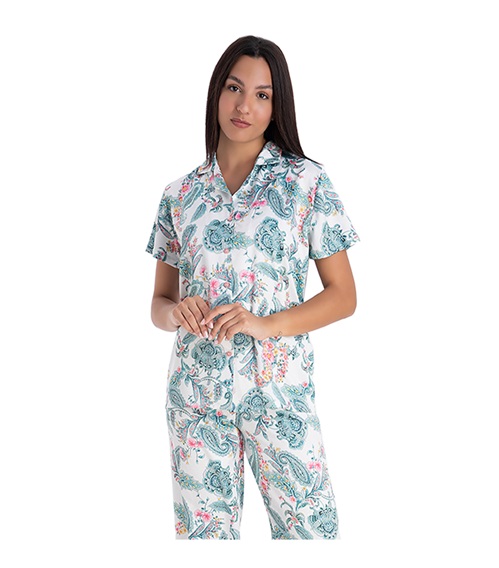 Rachel Women's Pyjama Buttons Paisley  Pyjamas