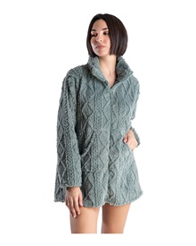 Rachel Women's Cardigan Fleece Fleece Zip Rhombus Coral  Robes