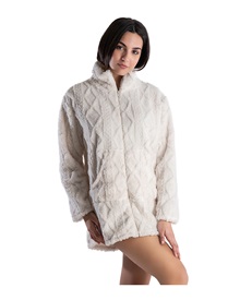 Rachel Women's Cardigan Fleece Fleece Zip Rhombus Coral  Robes