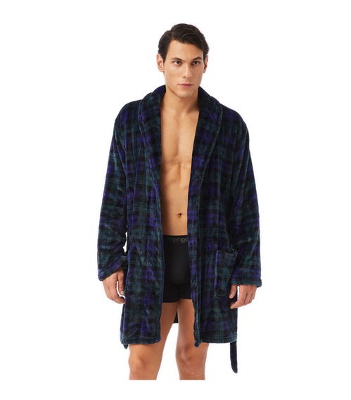 Minerva Men's Robe Fleece Pockets Καρό  Men's Pyjamas