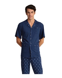Mario Uomo Men's Pyjama Buttons Anchor Two Pants  Pyjamas