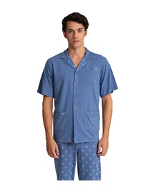 Mario Uomo Men's Pyjama Buttons Anchor Two Pants  Pyjamas