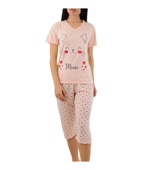 thumb image of FMS Women Pyjama Capri Meow - Composition : 100% Viscose