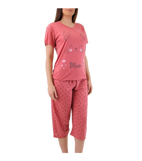 thumb image of FMS Women Pyjama Capri Meow - Composition : 100% Viscose