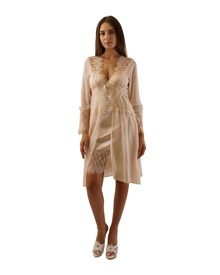 FMS Women's Silk Set Nightdress-Robe Melissa  Wedding Set