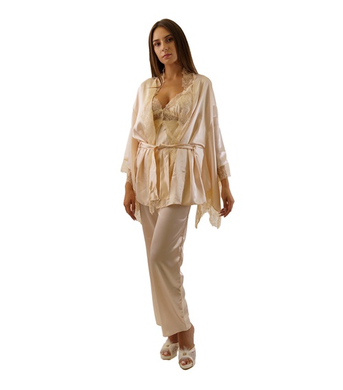 FMS Women's Silk Set Nightdress-Robe with Assymmetrical Sleeves  Pyjamas