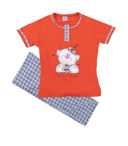 FMS Kids Pytzama Girl Bear With Hearts  Pyjamas
