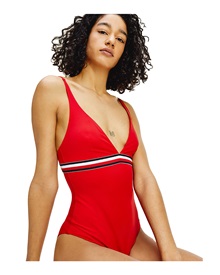 Tommy Hilfiger Women's Swimwear One-Piece One-Piece Plunge  One Piece Swimsuit