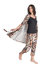 Giota Women's Set Pyjama Robe Leopard  Pyjamas