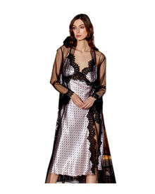 FMS Women's Set Nightdress-Robe Satin Long Tulle Pois  Wedding Set