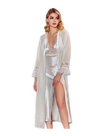 FMS Women's Set Nightdress-Robe Satin Long Deep Tearing  Wedding Set