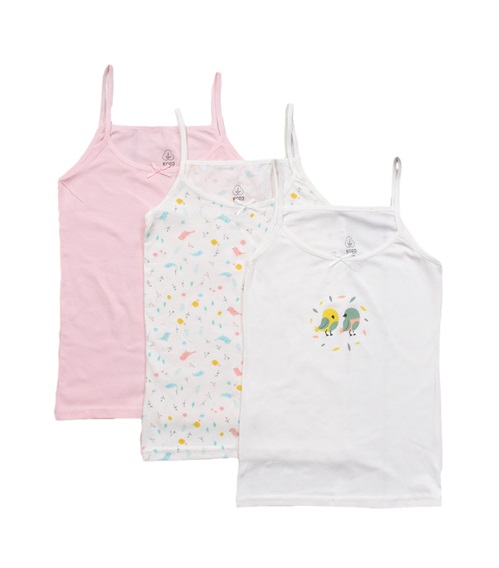 FMS Kids Vest Girl Birds Flowers - 3 Pack  T-shirts